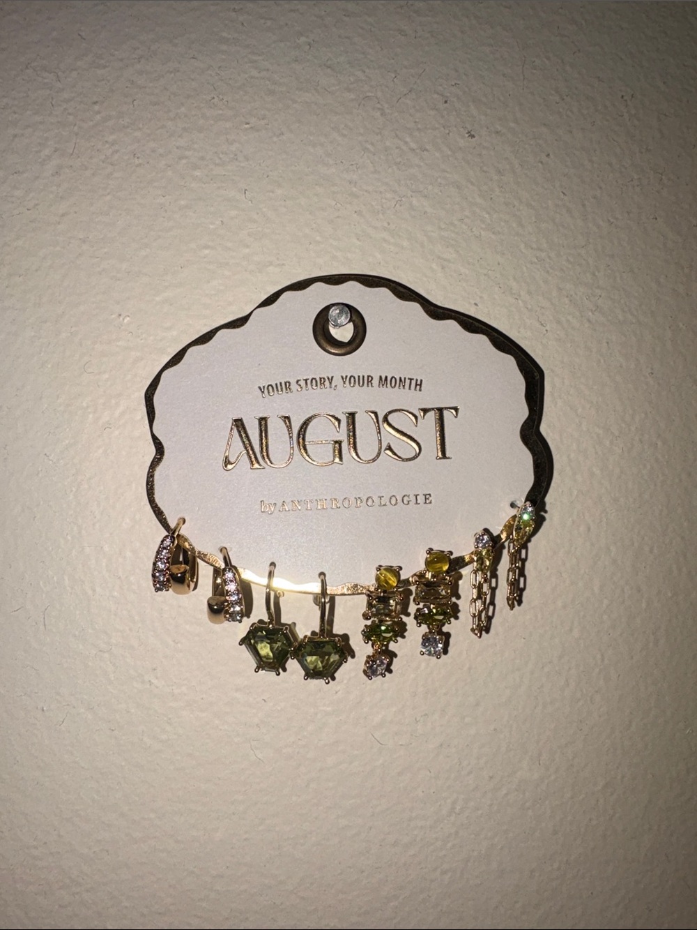 Anthropologie Gold and Green Peridot Charm Earring Set